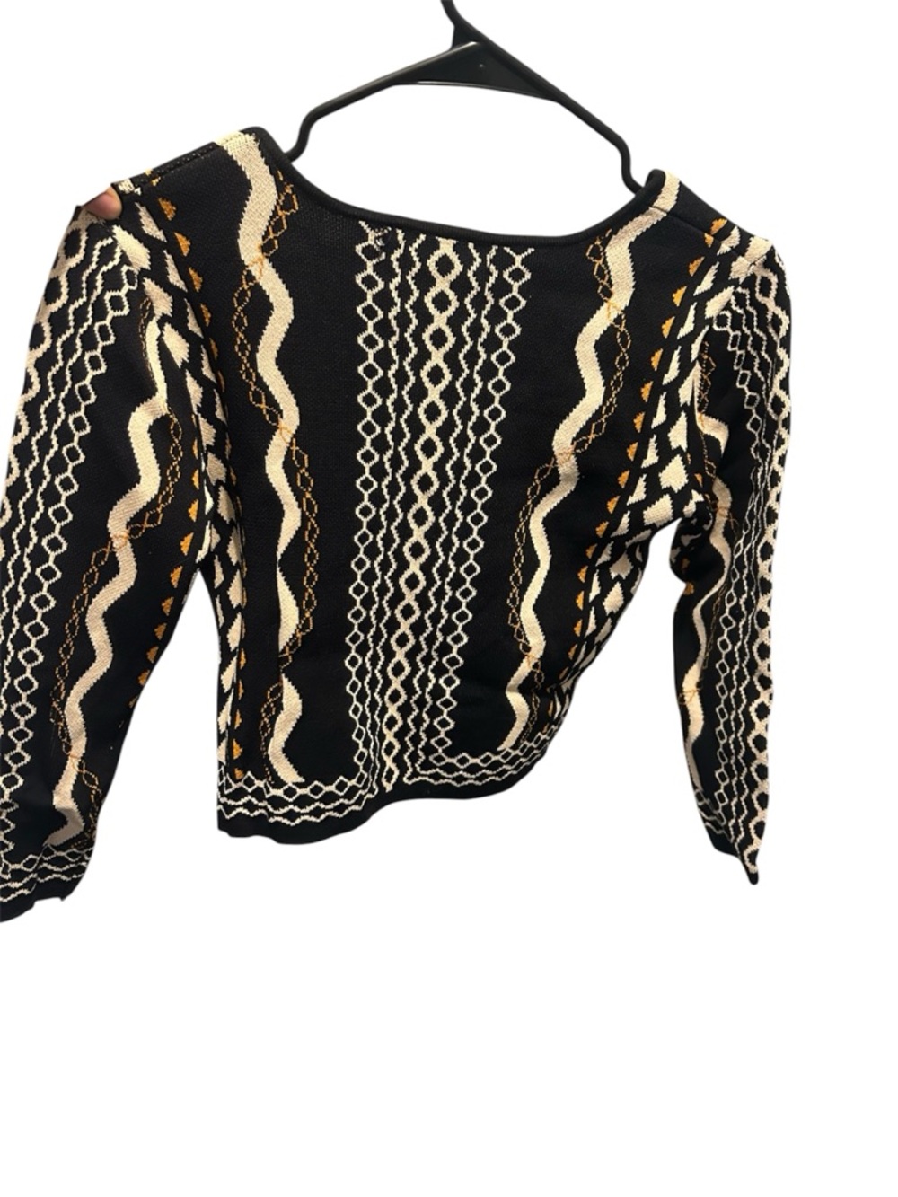 AKIRA Black Sweater with Cream & Mustard Geometric Pattern - Picture 2 of 4